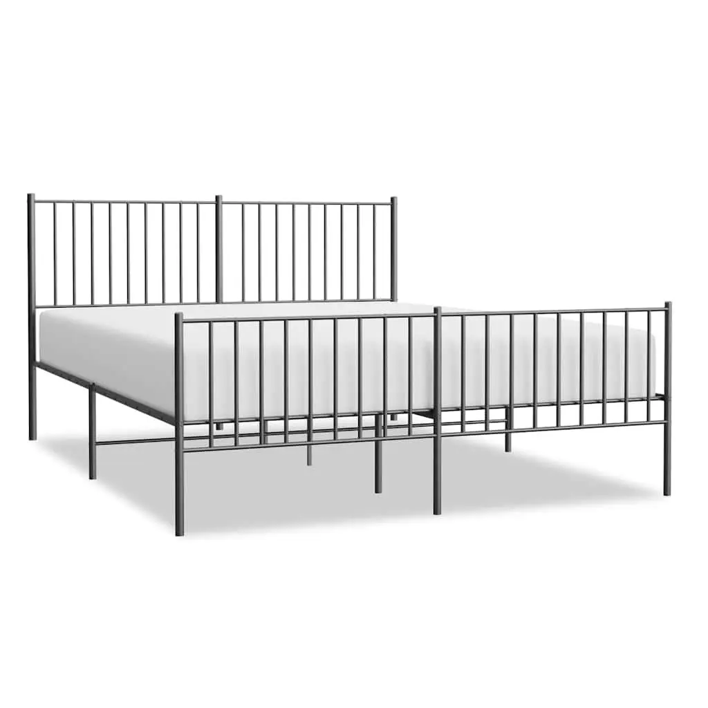 Black Metal Bed Frame 150x200 cm with Footboard