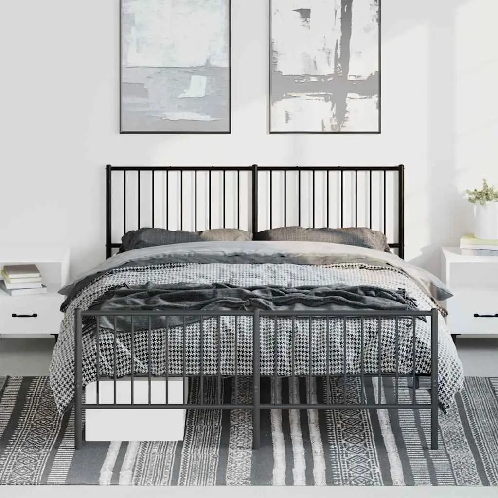 Black Metal Bed Frame 150x200 cm with Footboard