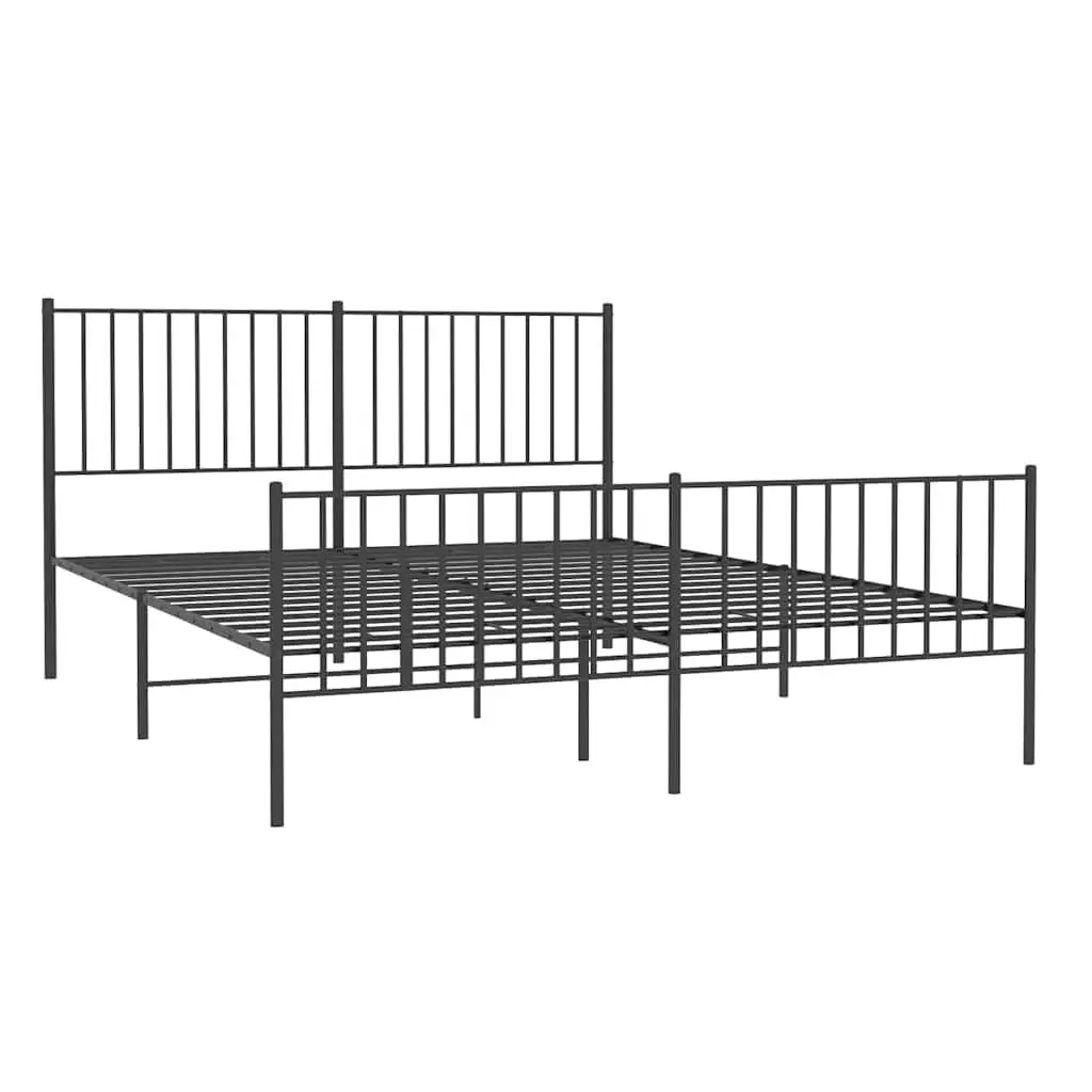 Black Metal Bed Frame 150x200 cm with Footboard