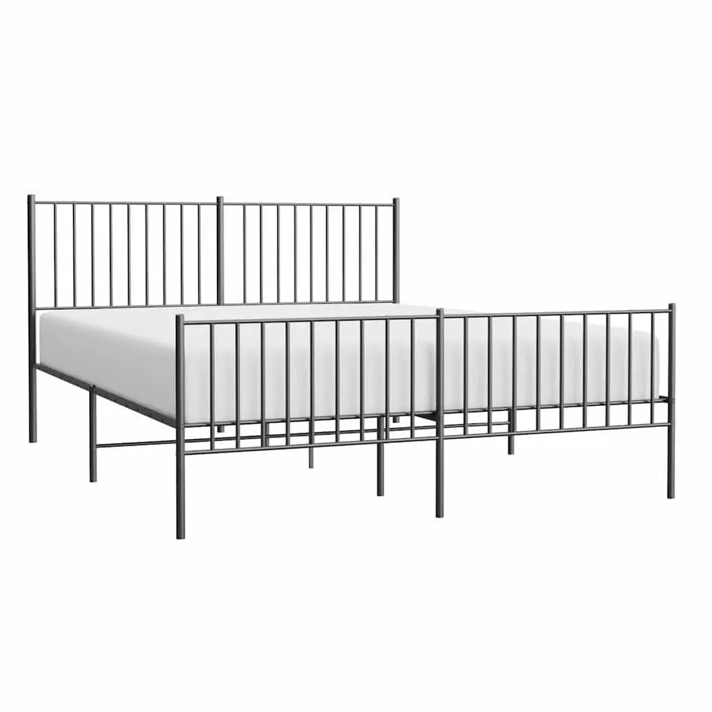 Black Metal Bed Frame 150x200 cm with Footboard
