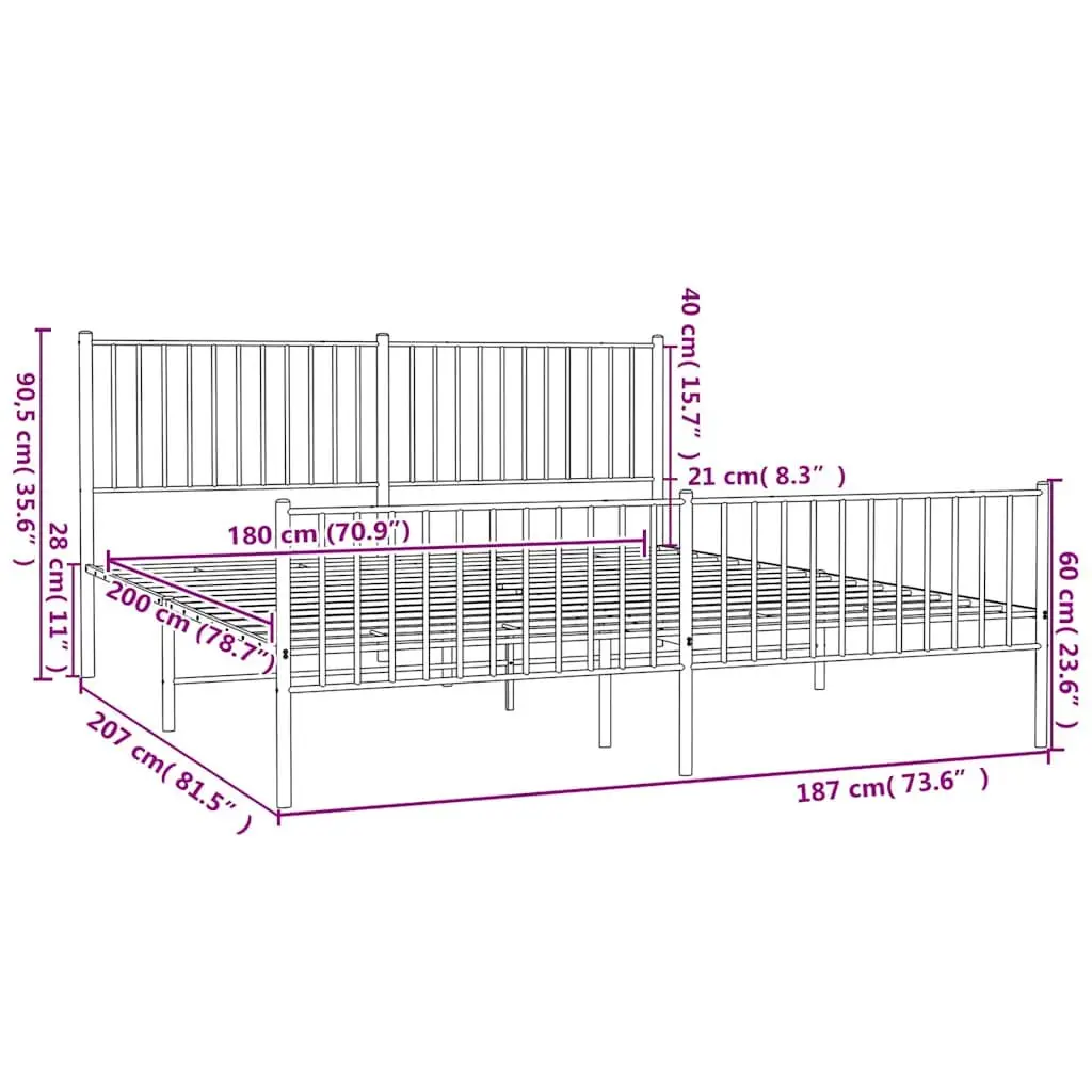 King Size Metal Bed Frame with Headboard and Footboard