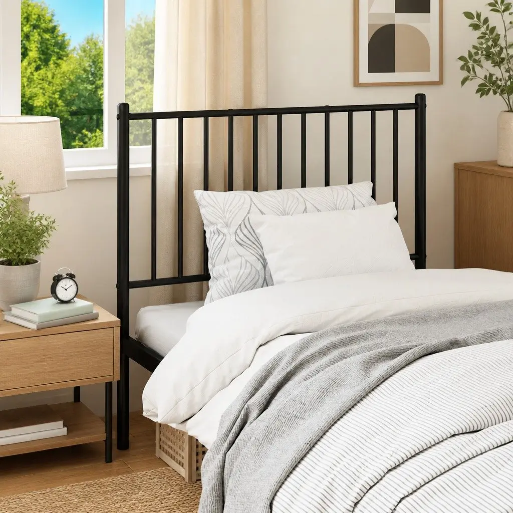 Metal Headboard Black 90cm Powder-coated Steel Bed Header Bedroom Furniture