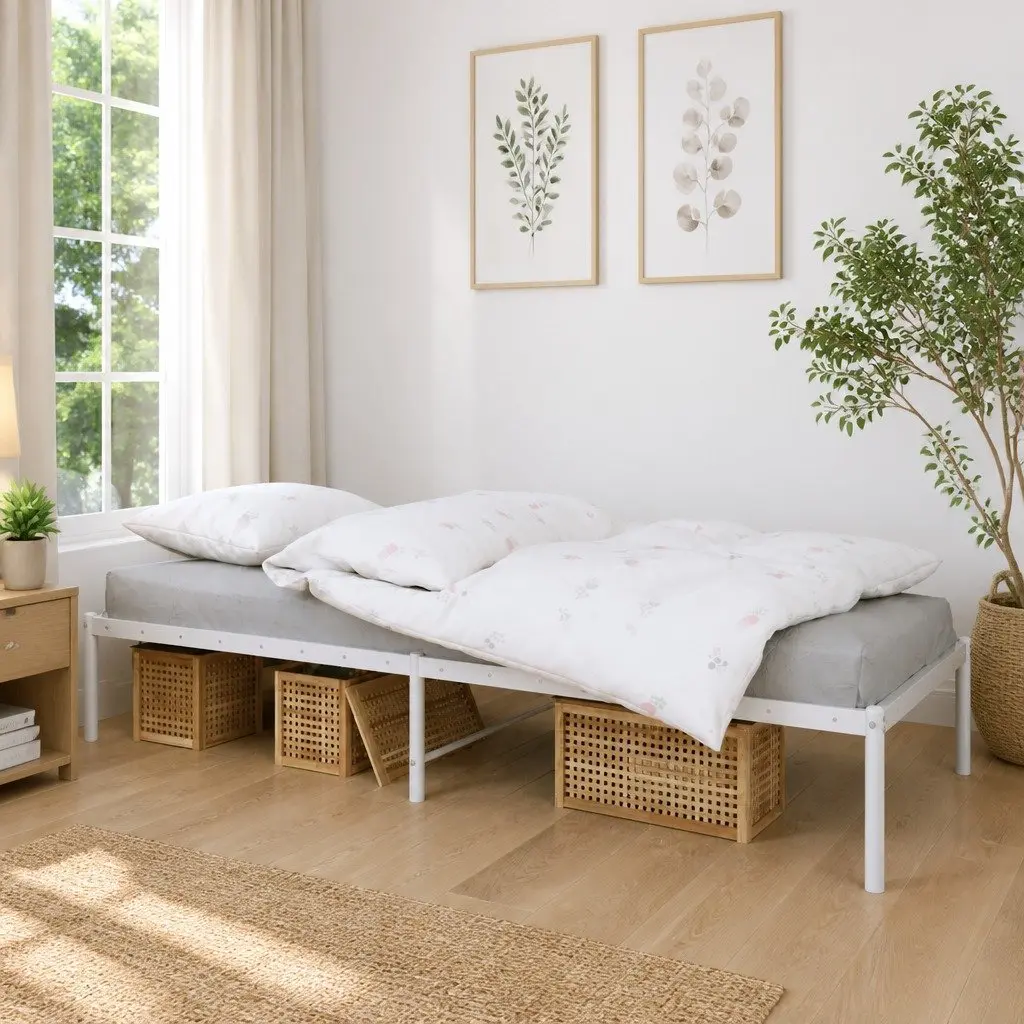 White Steel Bed Frame 90x190 cm