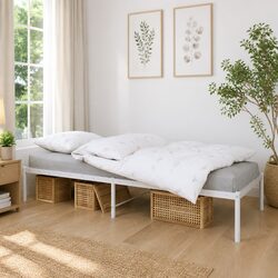 Elegant White Steel Bed Frame 90x190 cm