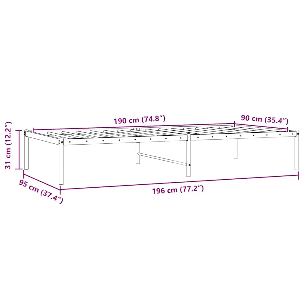 White Steel Bed Frame 90x190 cm