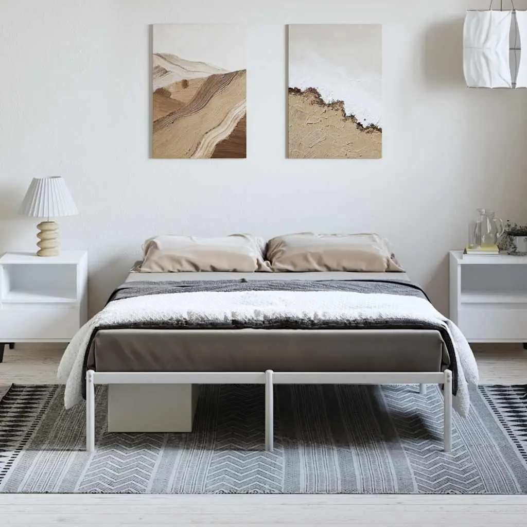 White Metal Bed Frame 135x190 cm with Slatted Base