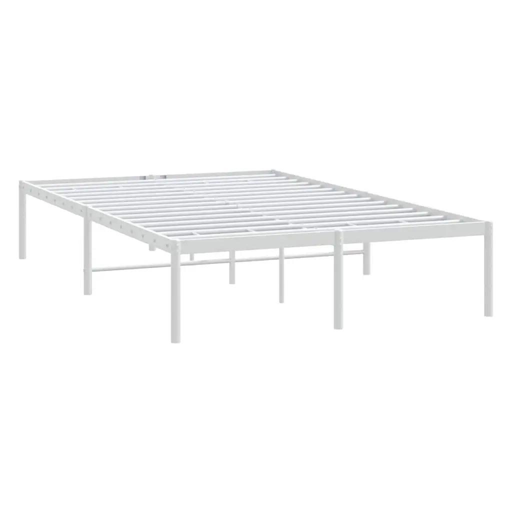 White Metal Bed Frame 135x190 cm with Slatted Base