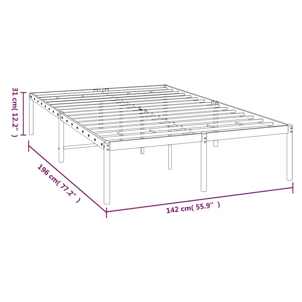 White Metal Bed Frame 135x190 cm with Slatted Base