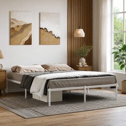 White Metal Bed Frame 150x200 cm with Slatted Base