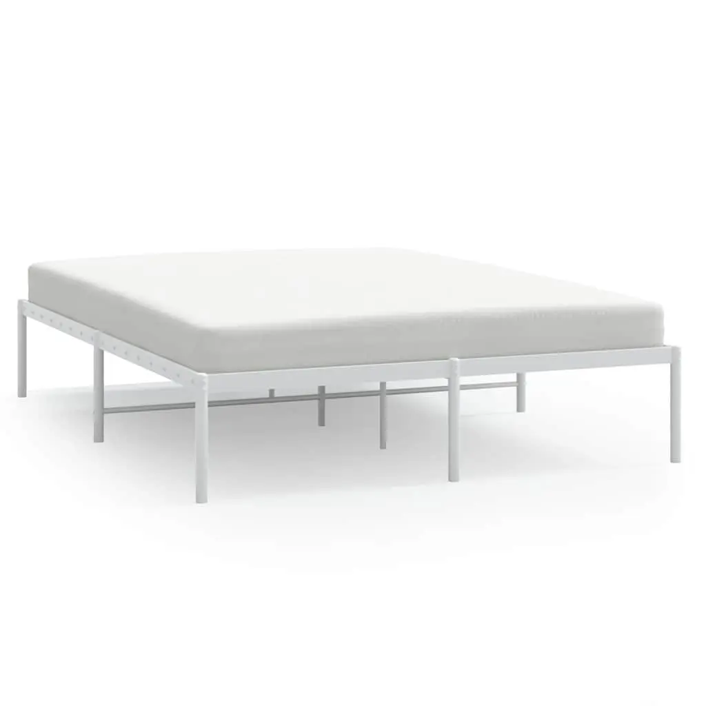 White Metal Bed Frame 150x200 cm with Slatted Base
