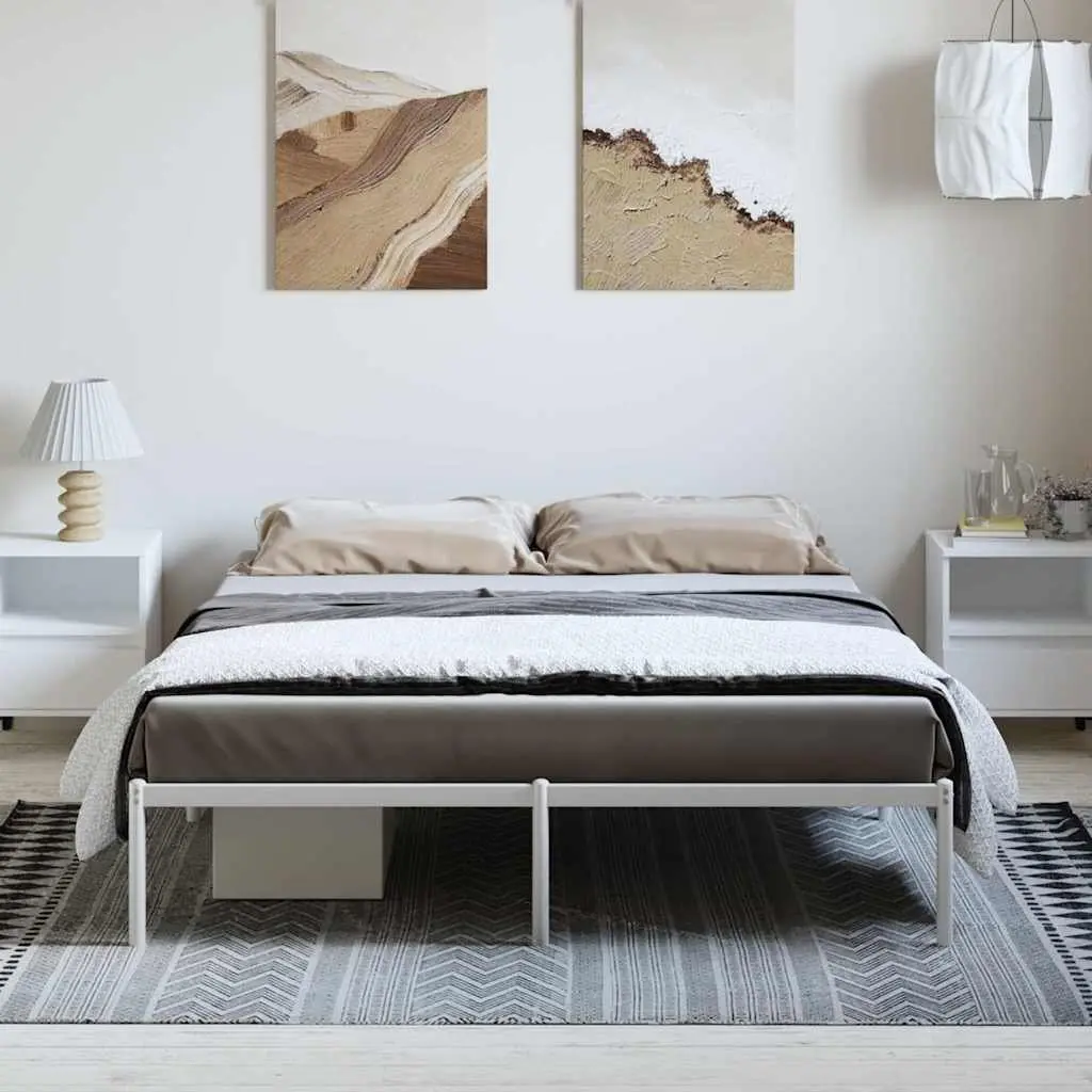 White Metal Bed Frame 150x200 cm with Slatted Base