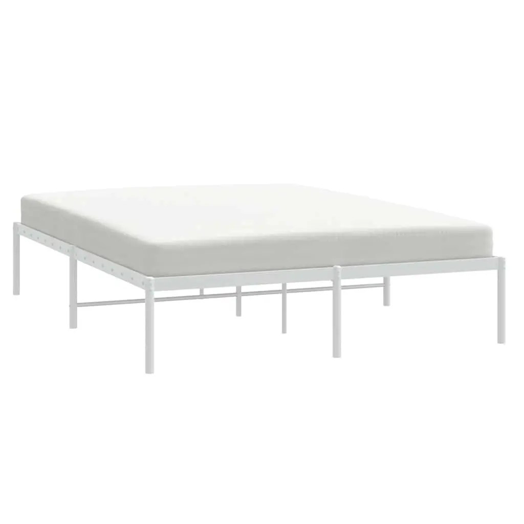 White Metal Bed Frame 150x200 cm with Slatted Base