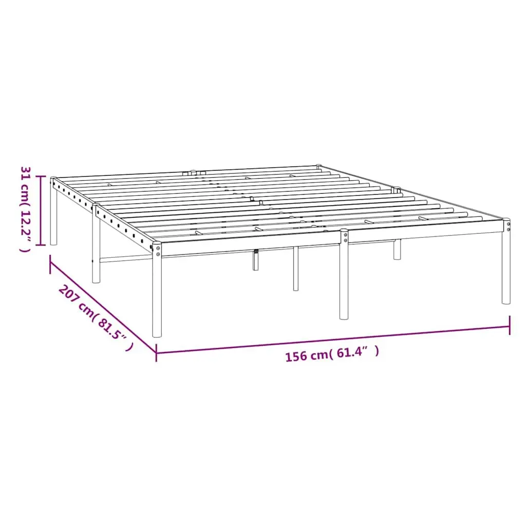 White Metal Bed Frame 150x200 cm with Slatted Base