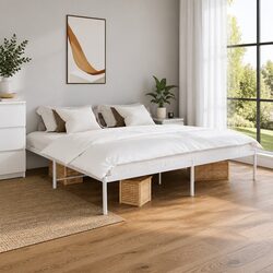 King Size White Metal Bed Frame 183x203cm