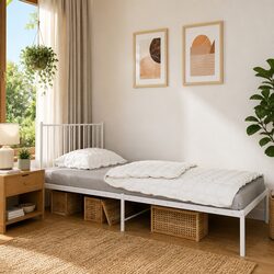 Classic White Metal Bed Frame with Headboard 90x190 cm