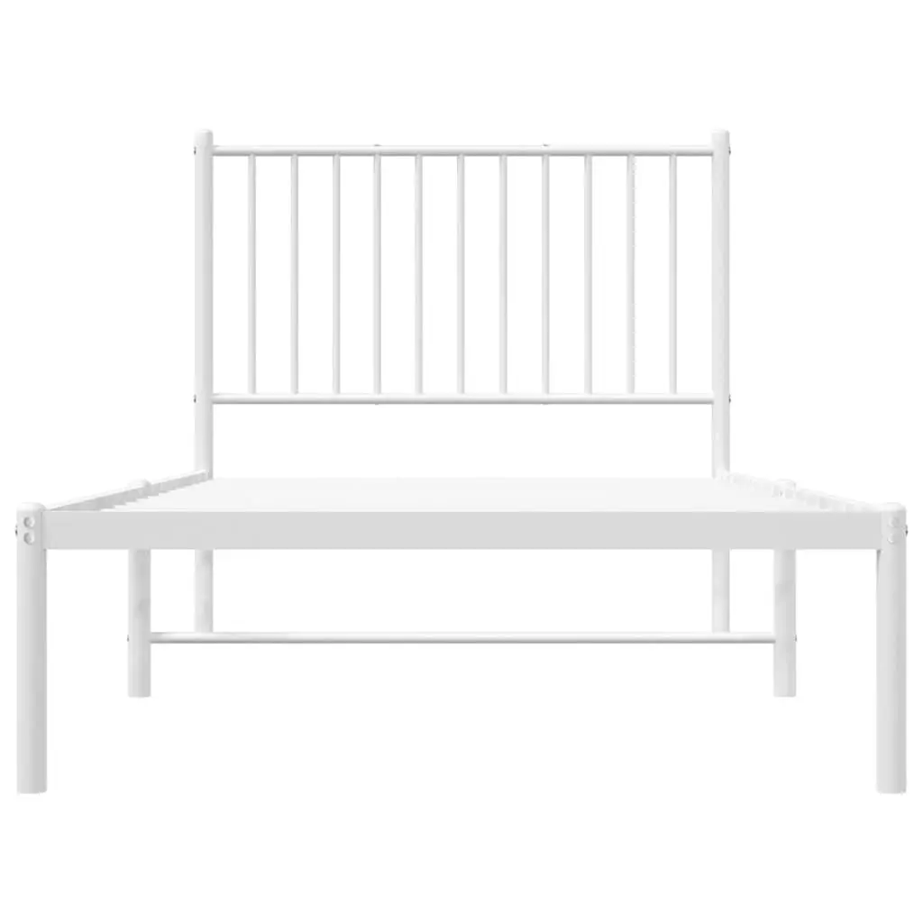 Metal Bed Frame White 90x190 cm Powder-coated Steel Slatted Base with Headboard Storage