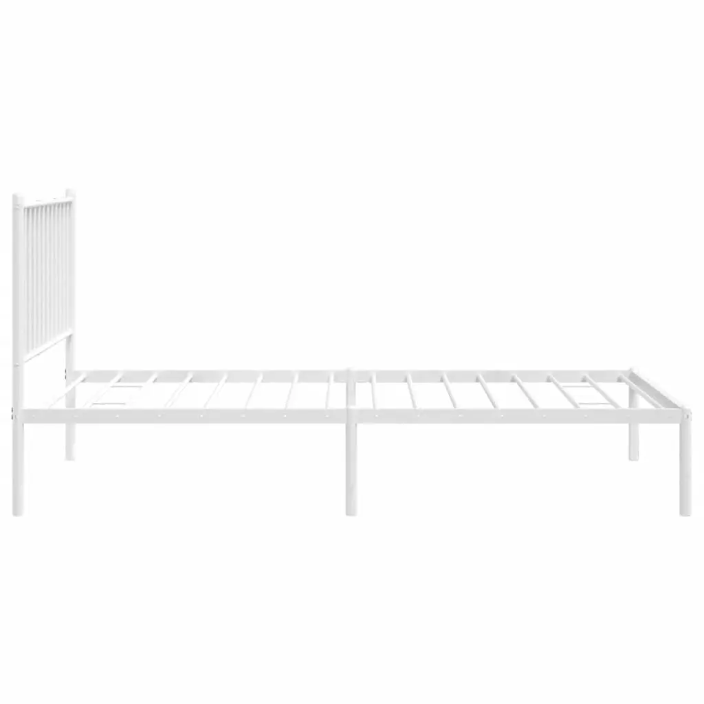 Metal Bed Frame White 90x190 cm Powder-coated Steel Slatted Base with Headboard Storage