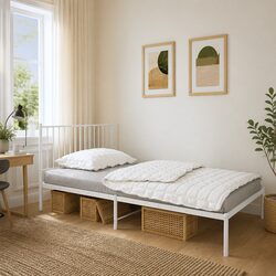 White Metal Bed Frame King Single 107x203 cm with Headboard