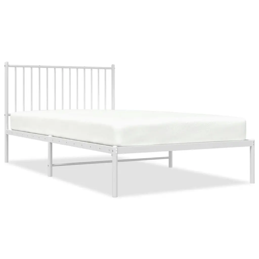 Metal Bed Frame White King Single 107x203 cm Powder-coated Steel Slatted Base Headboard