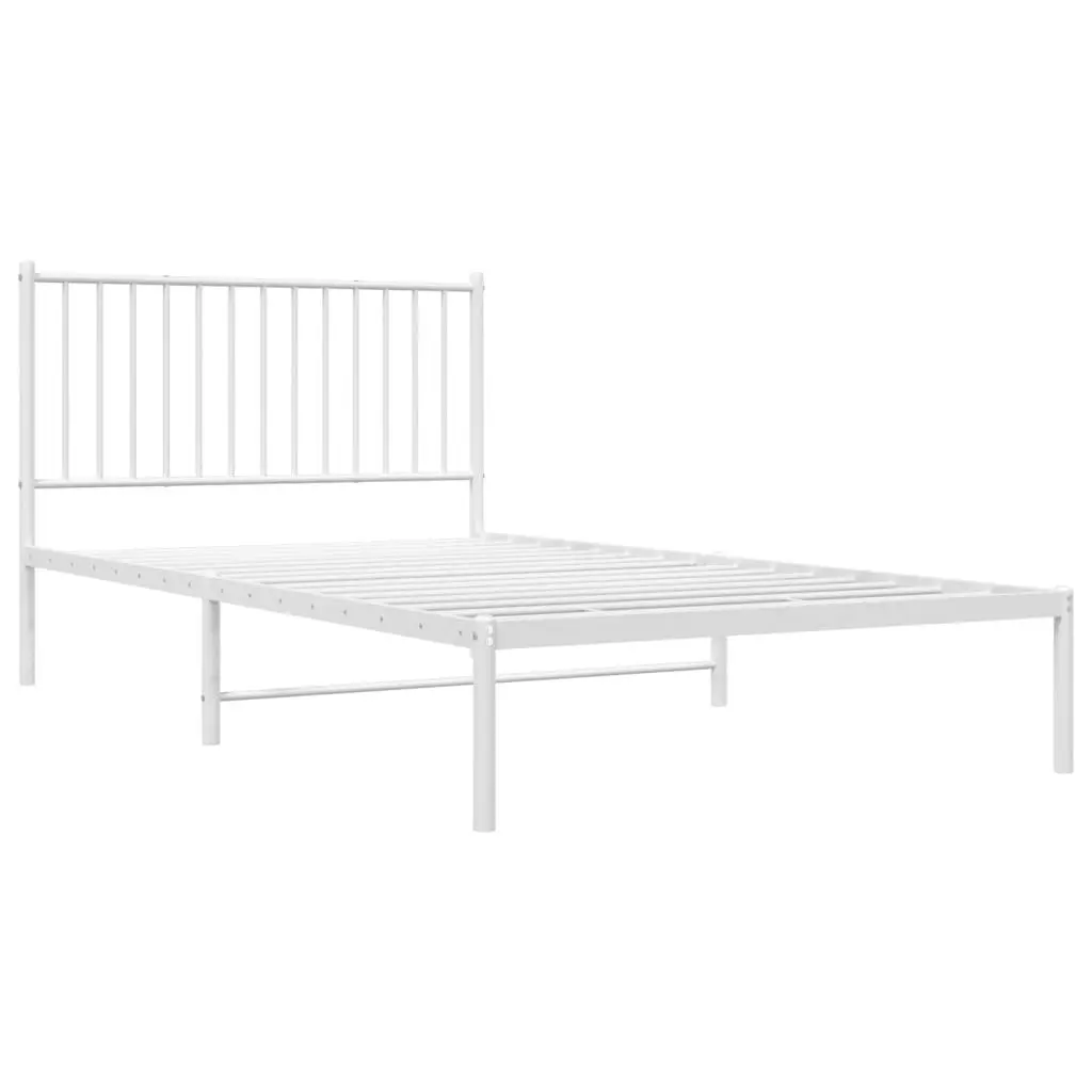 Metal Bed Frame White King Single 107x203 cm Powder-coated Steel Slatted Base Headboard