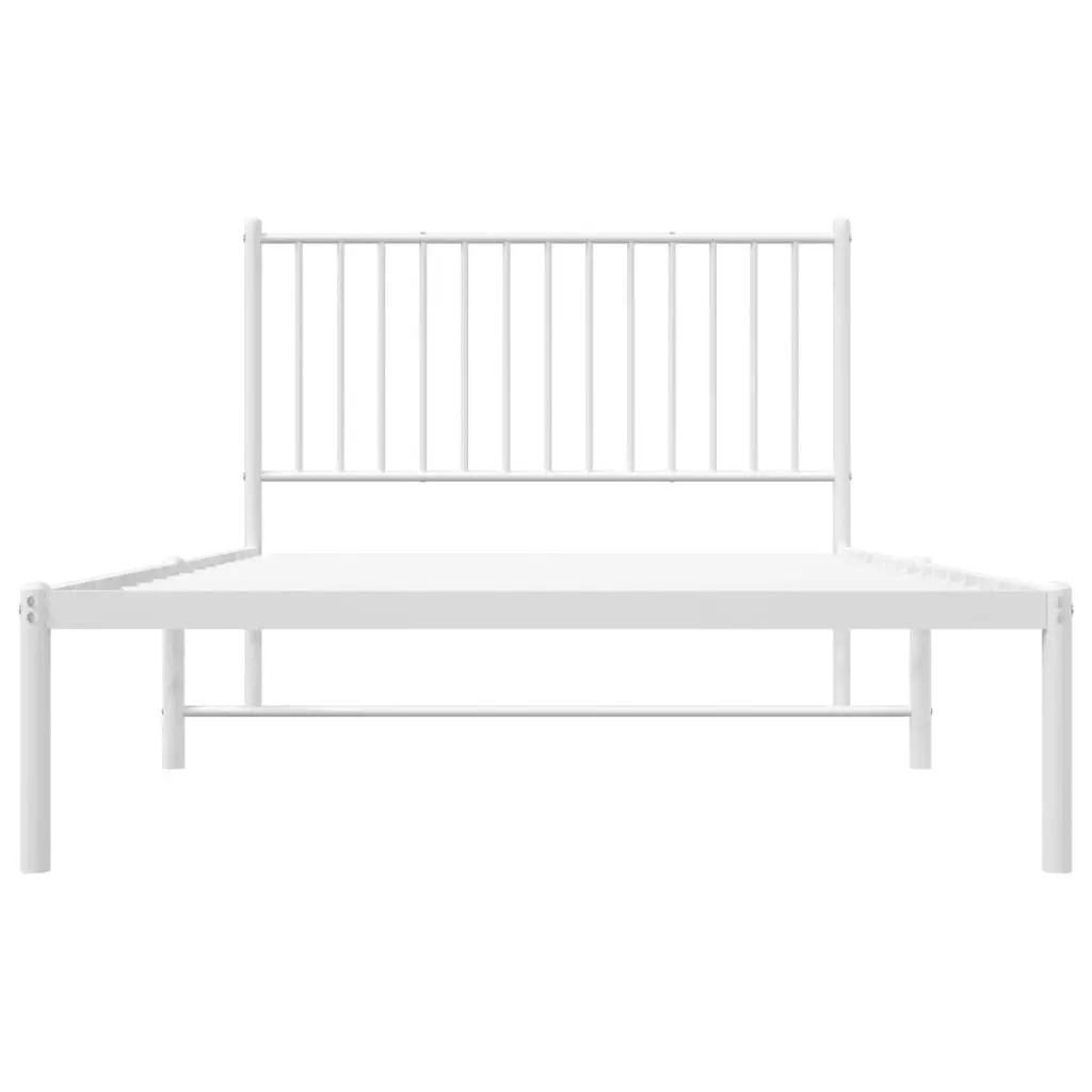 Metal Bed Frame White King Single 107x203 cm Powder-coated Steel Slatted Base Headboard