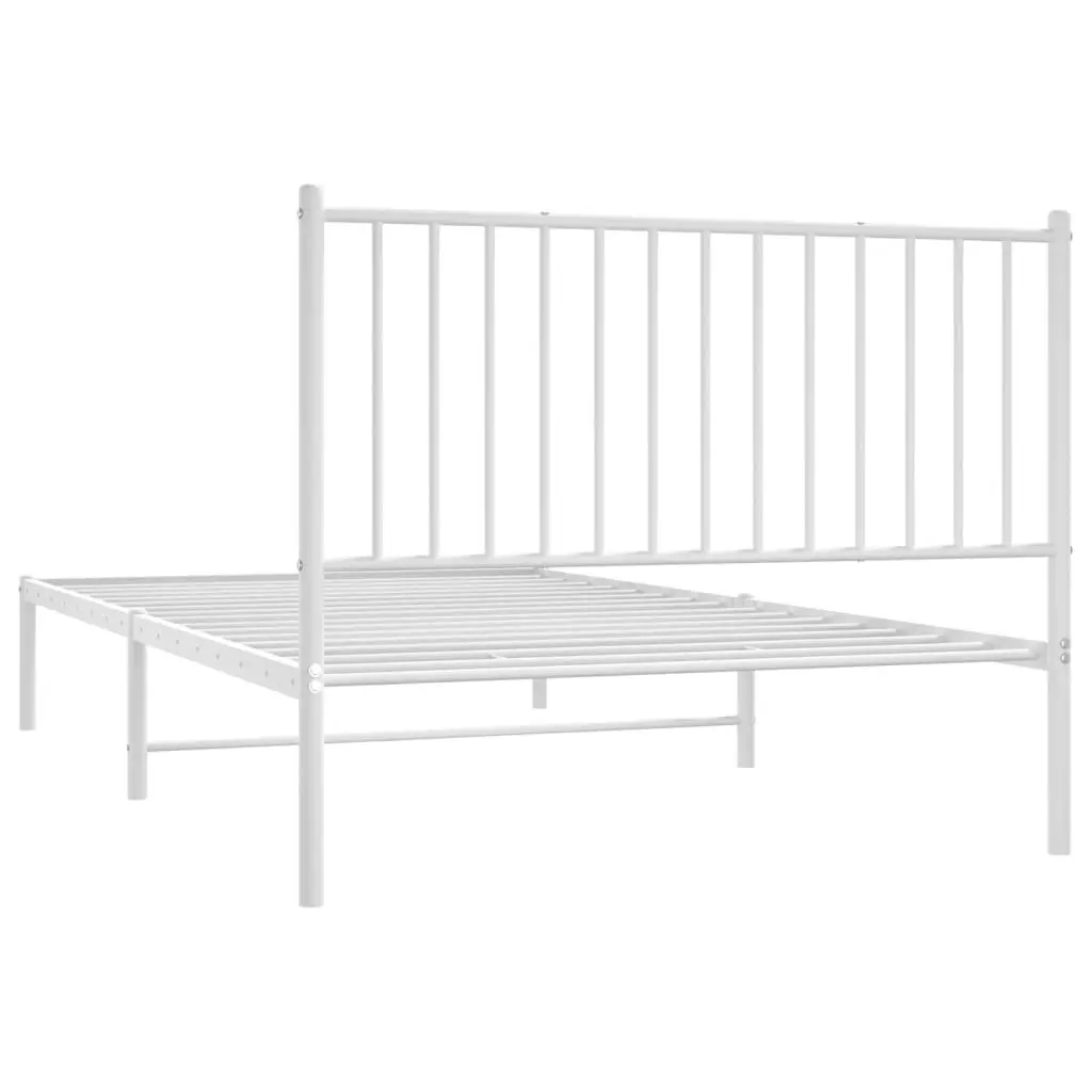 Metal Bed Frame White King Single 107x203 cm Powder-coated Steel Slatted Base Headboard