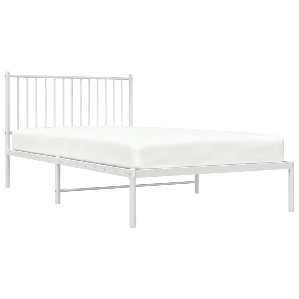 Metal Bed Frame White King Single 107x203 cm Powder-coated Steel Slatted Base Headboard