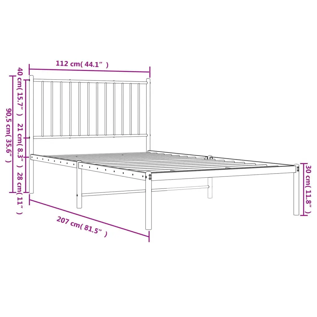Metal Bed Frame White King Single 107x203 cm Powder-coated Steel Slatted Base Headboard