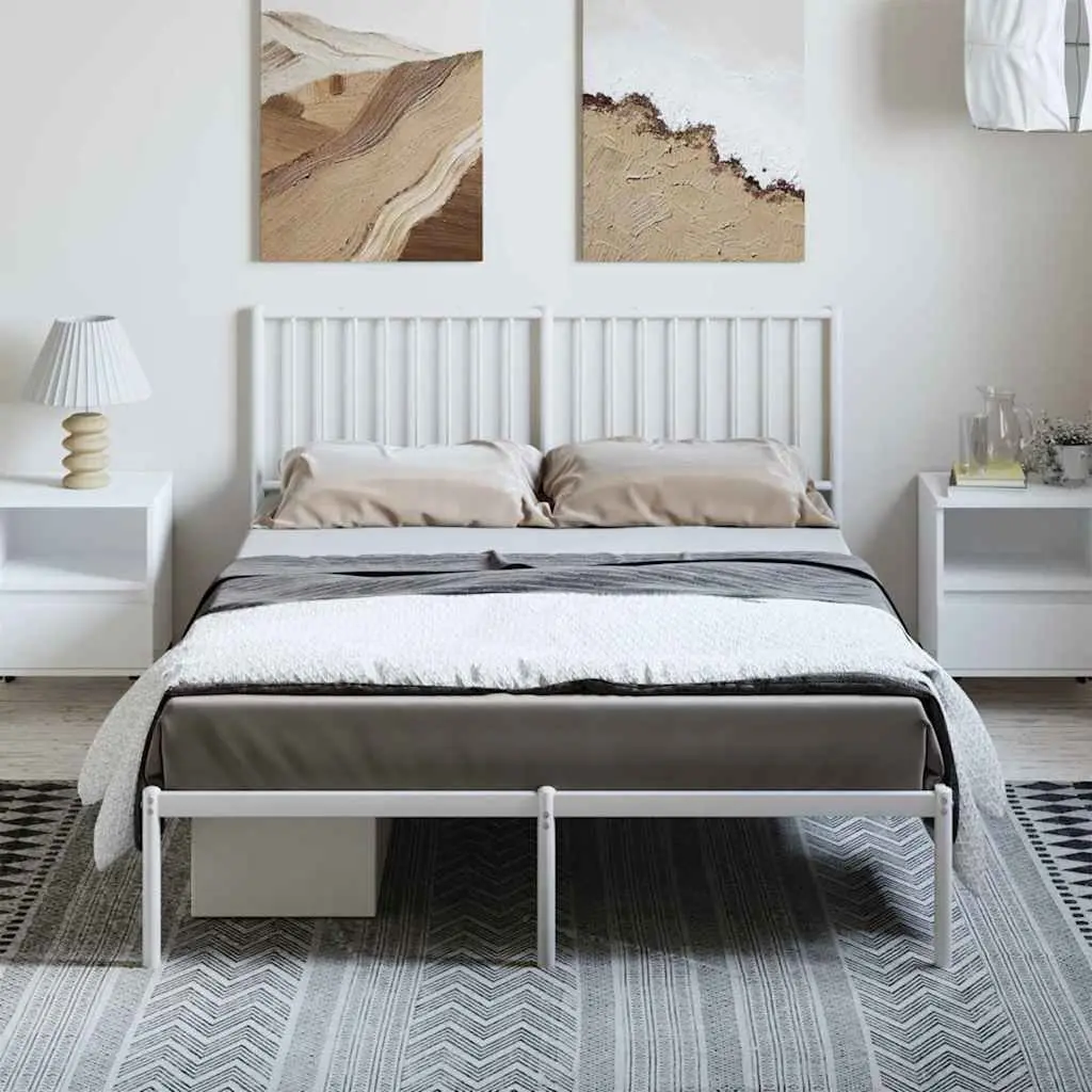 White Metal Bed Frame with Headboard 135x190 cm