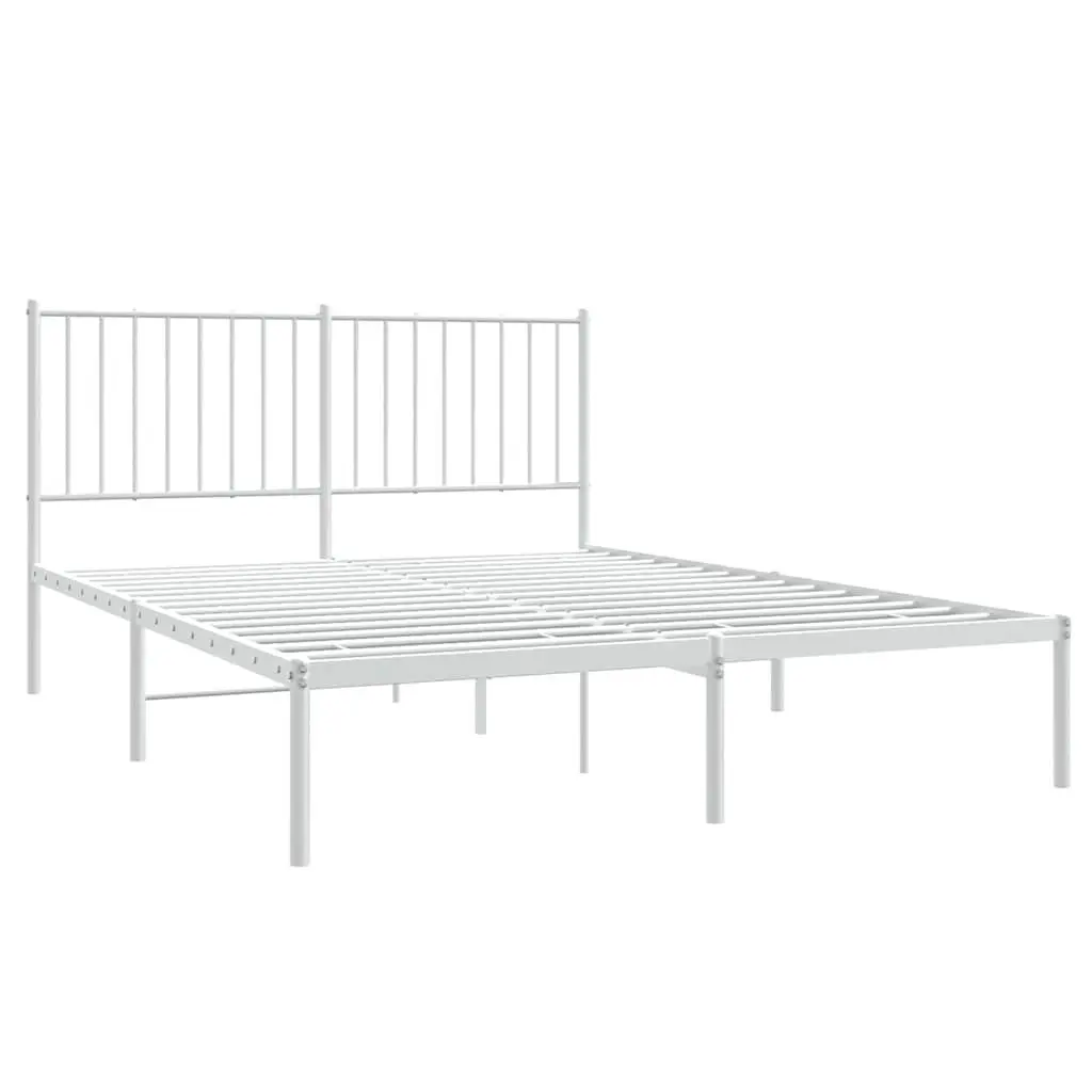White Metal Bed Frame with Headboard 135x190 cm