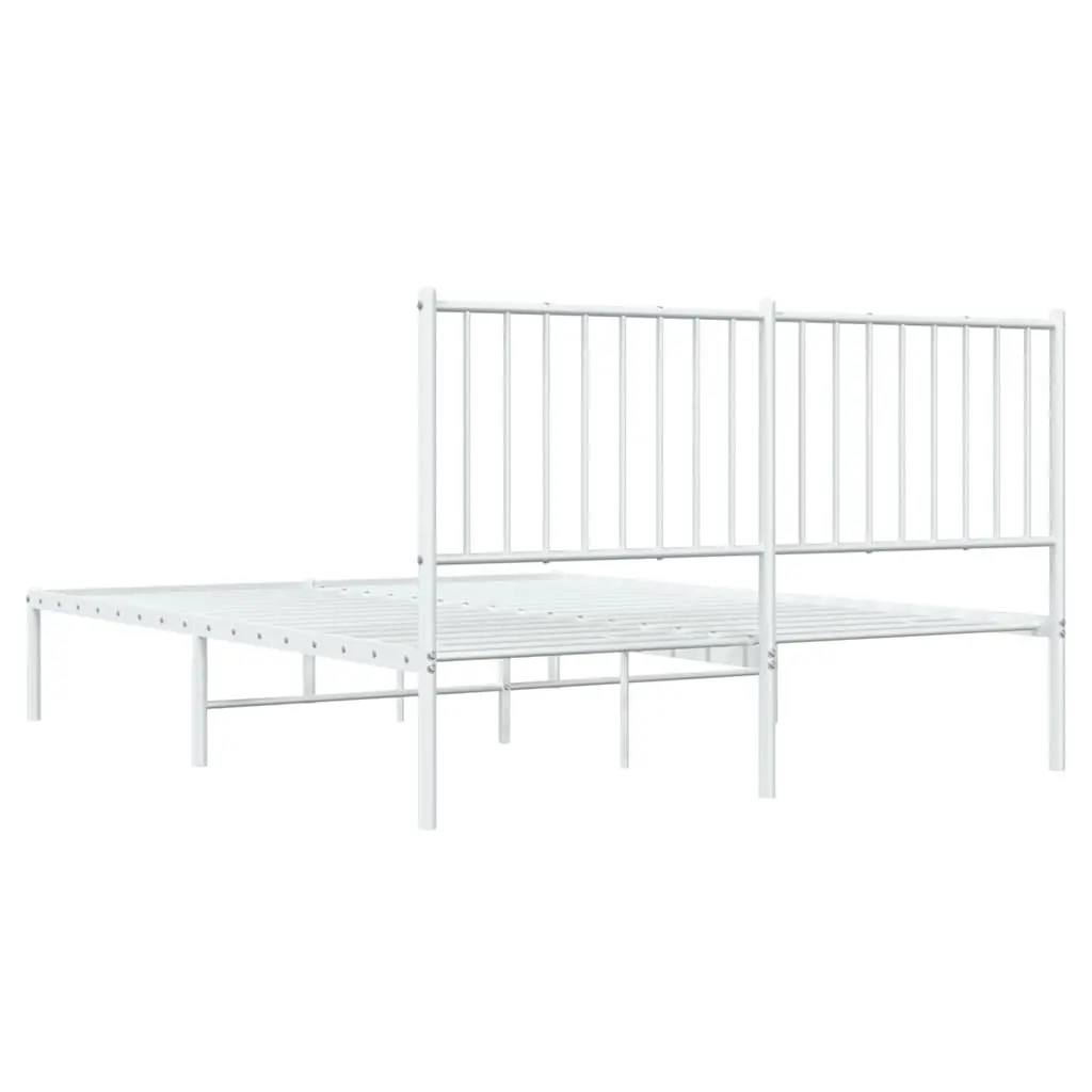 White Metal Bed Frame with Headboard 135x190 cm