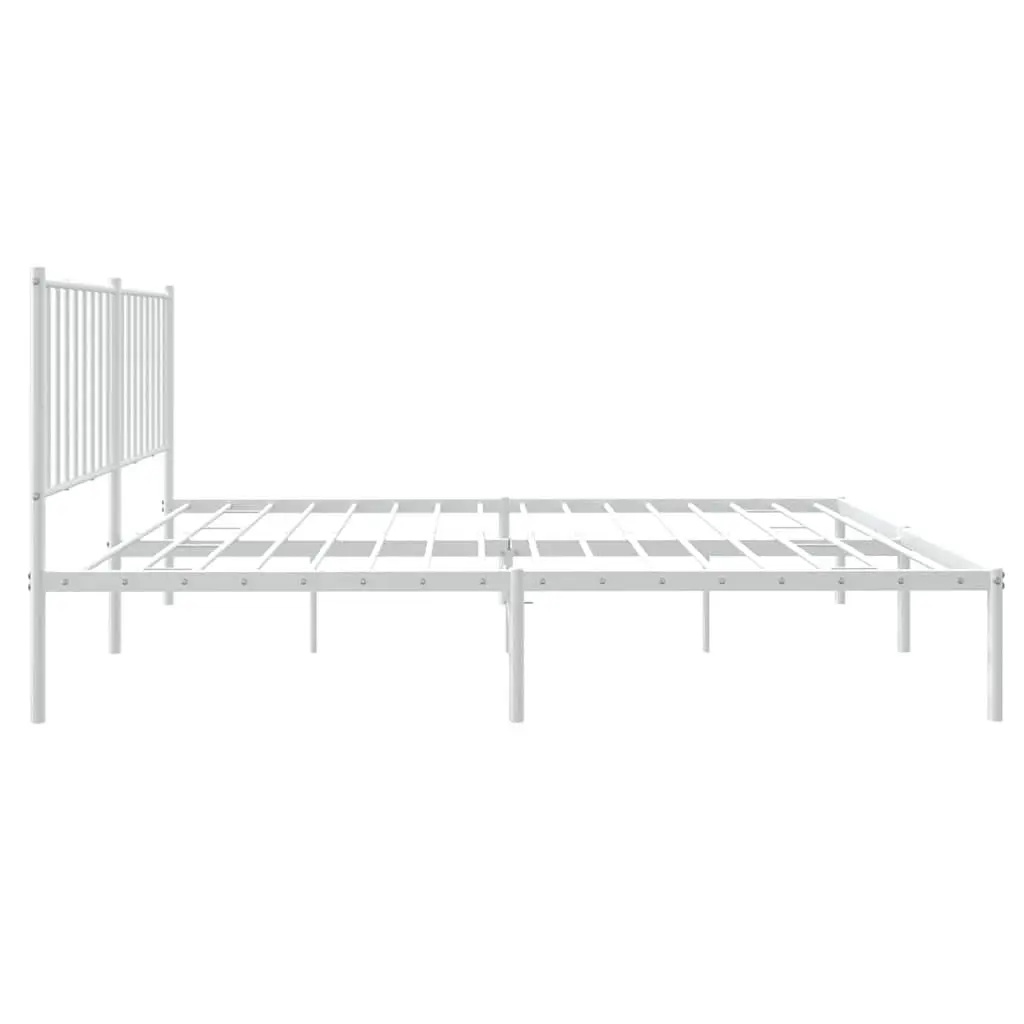 White Metal Bed Frame with Headboard 135x190 cm