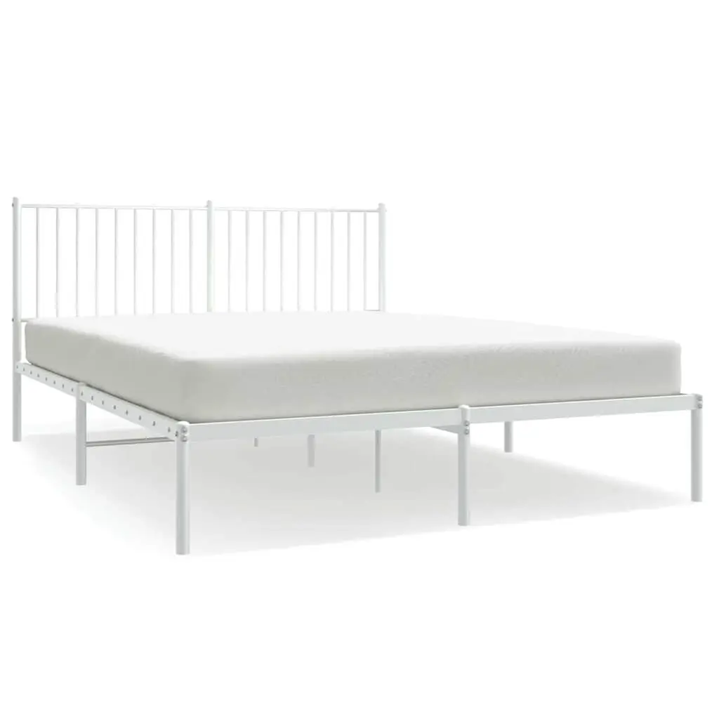 White Metal Bed Frame with Headboard and Storage 150x200 cm