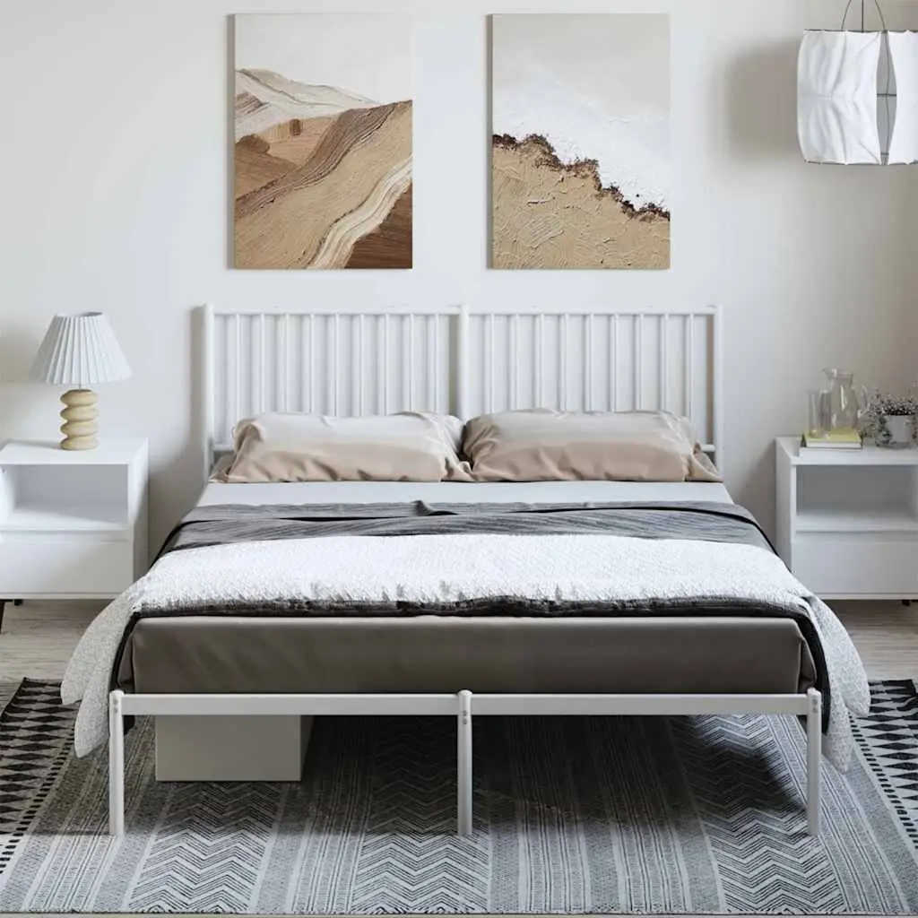 White Metal Bed Frame with Headboard and Storage 150x200 cm