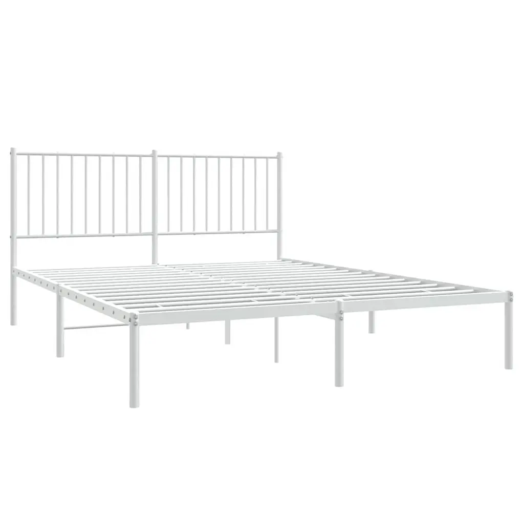 White Metal Bed Frame with Headboard and Storage 150x200 cm