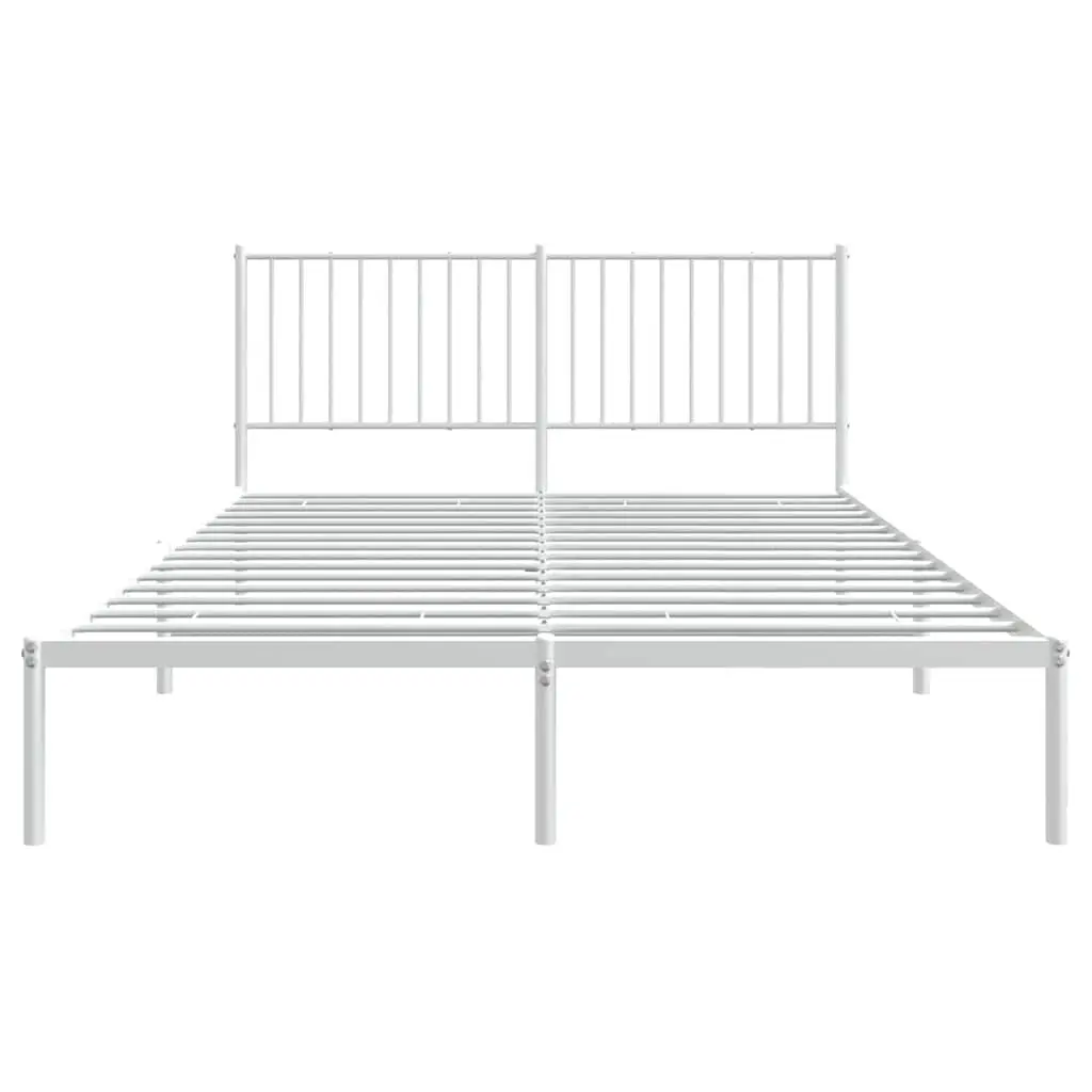 White Metal Bed Frame with Headboard and Storage 150x200 cm