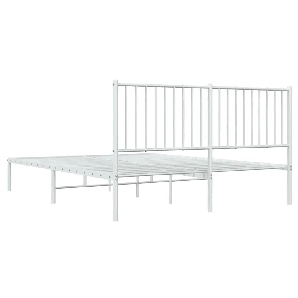 White Metal Bed Frame with Headboard and Storage 150x200 cm