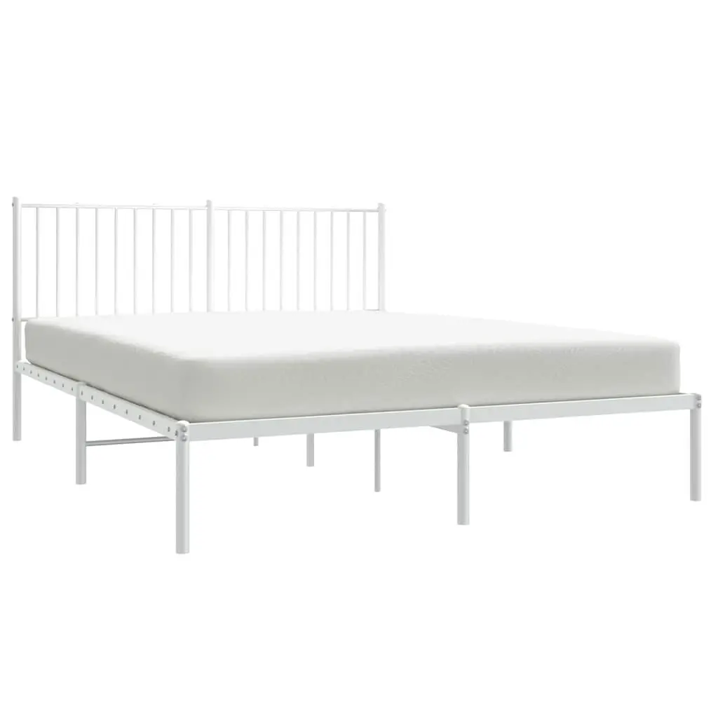 White Metal Bed Frame with Headboard and Storage 150x200 cm