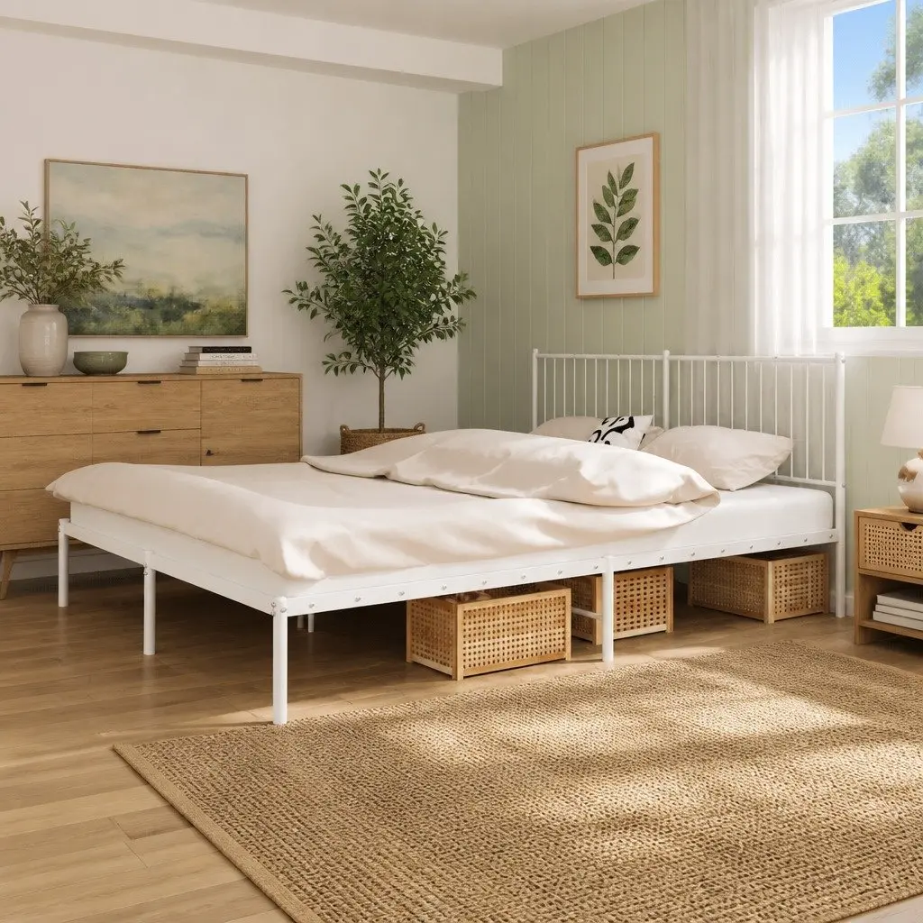 White King Size Metal Bed Frame with Headboard 183x203 cm