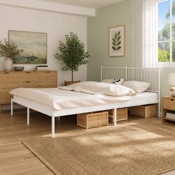 White King Size Metal Bed Frame with Headboard 183x203 cm