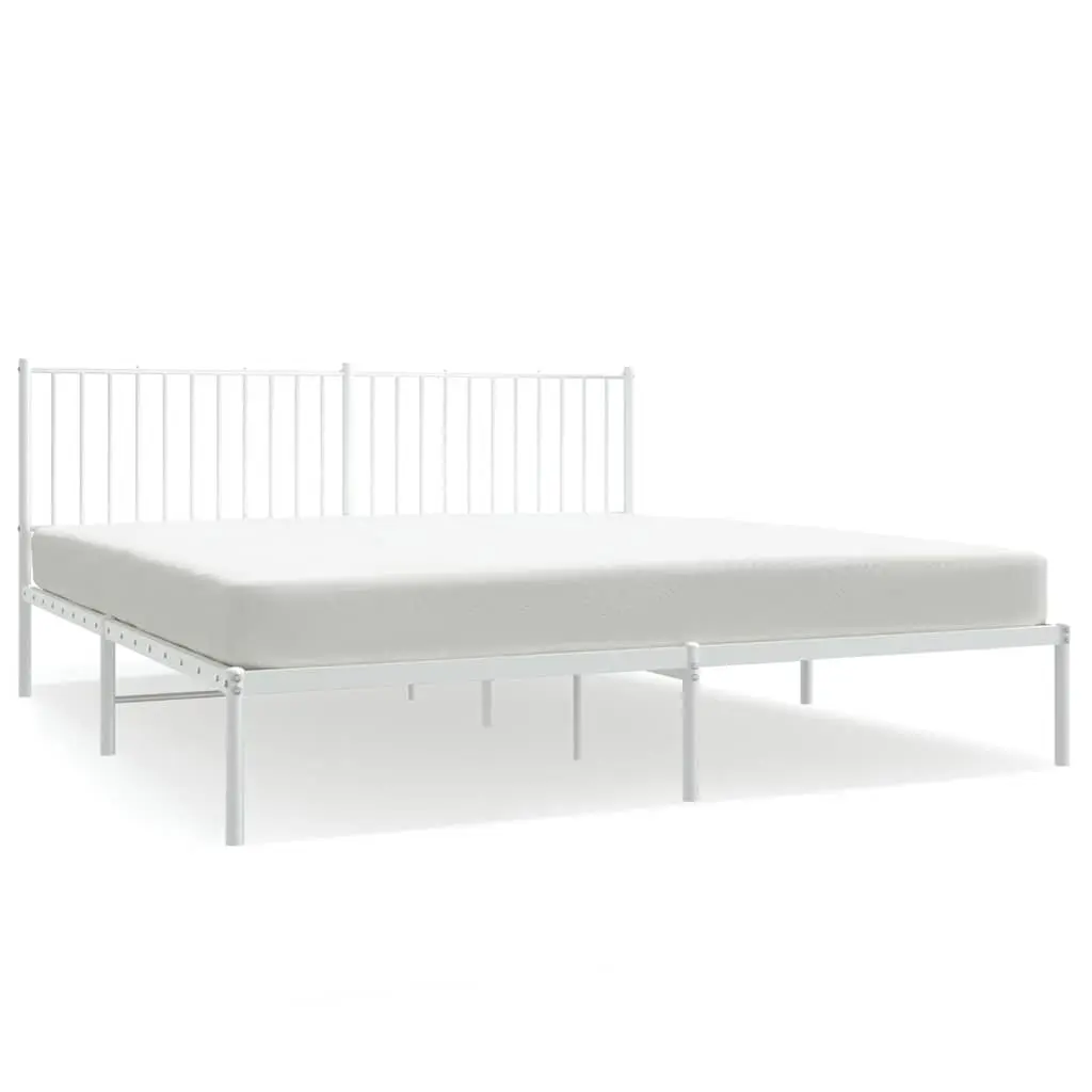 White King Size Metal Bed Frame with Headboard 183x203 cm