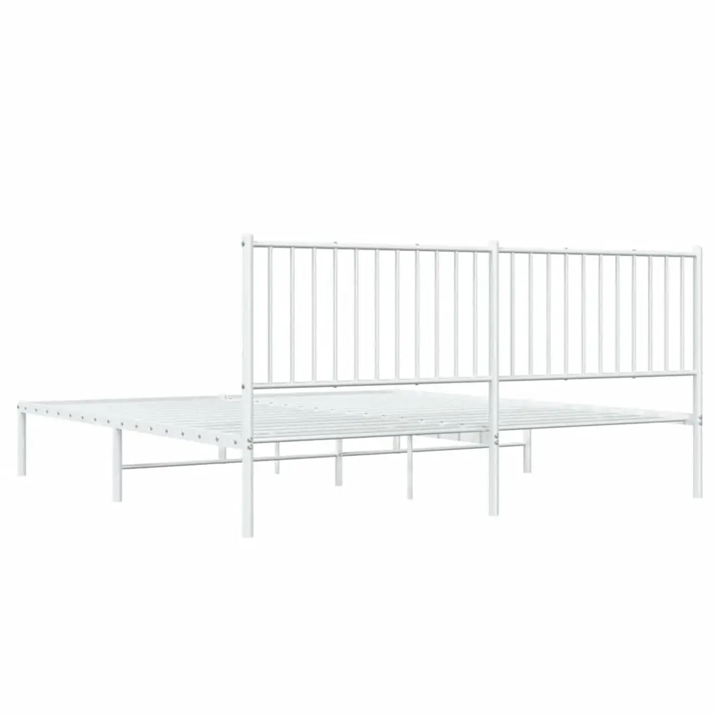 White King Size Metal Bed Frame with Headboard 183x203 cm