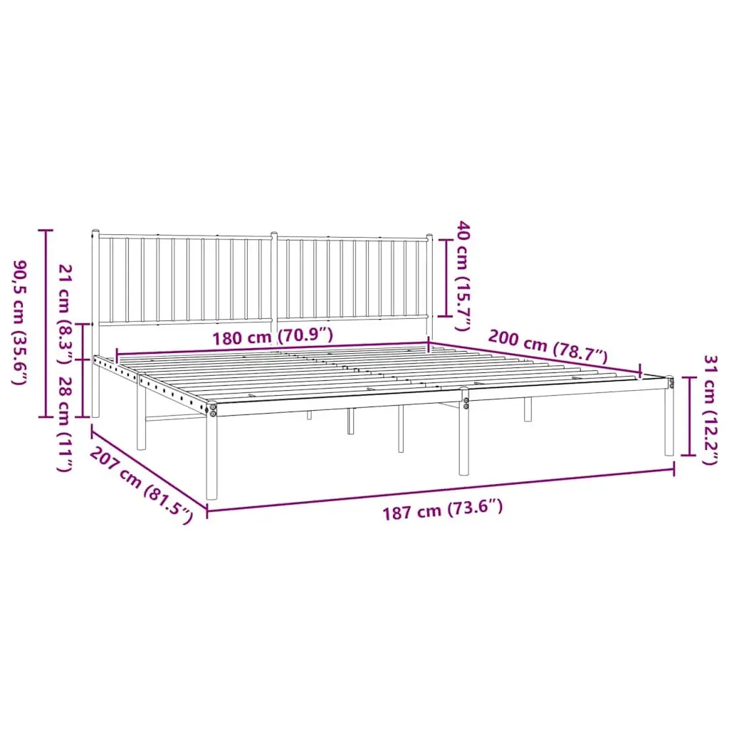 White King Size Metal Bed Frame with Headboard 183x203 cm