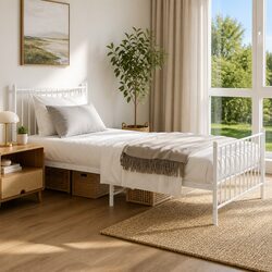White Metal Bed Frame with Slatted Base 90x190 cm