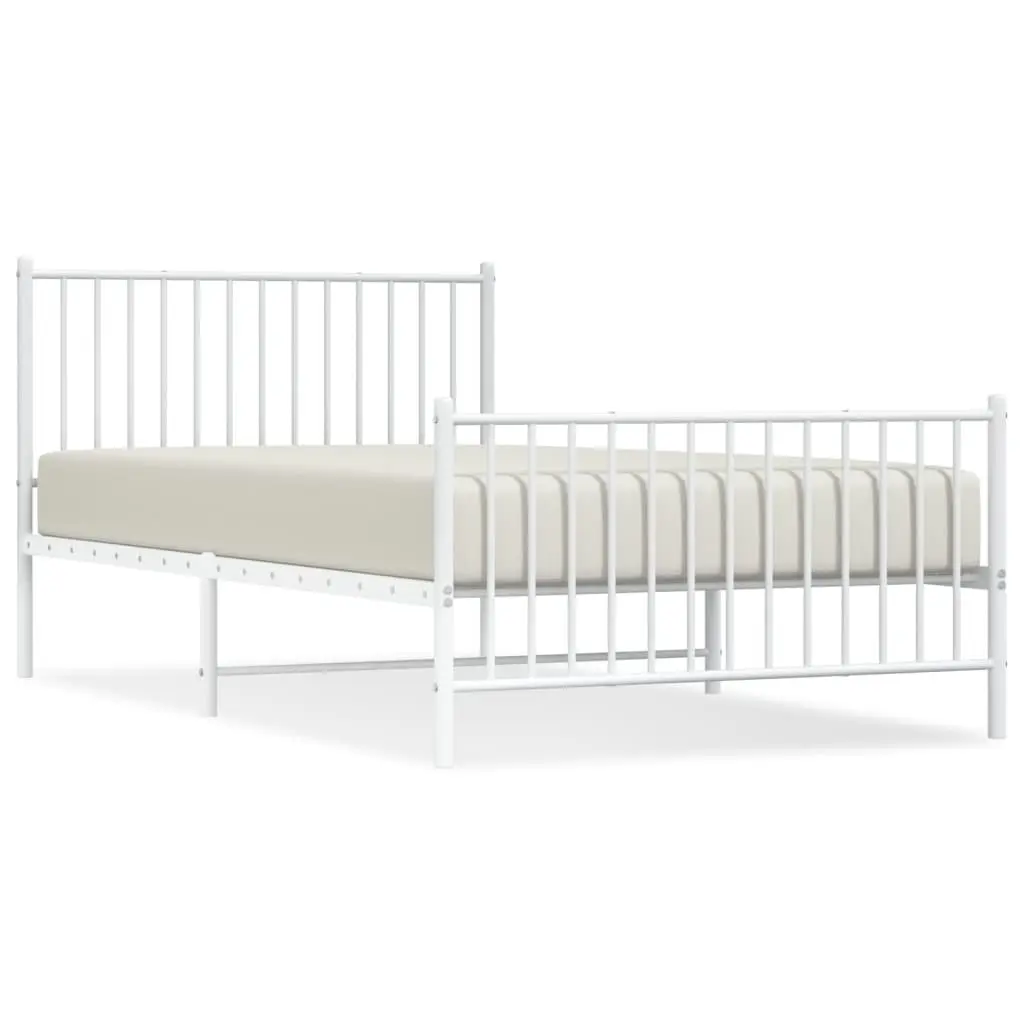 Metal Bed Frame White 107x203 cm Powder-coated Steel Slatted Base