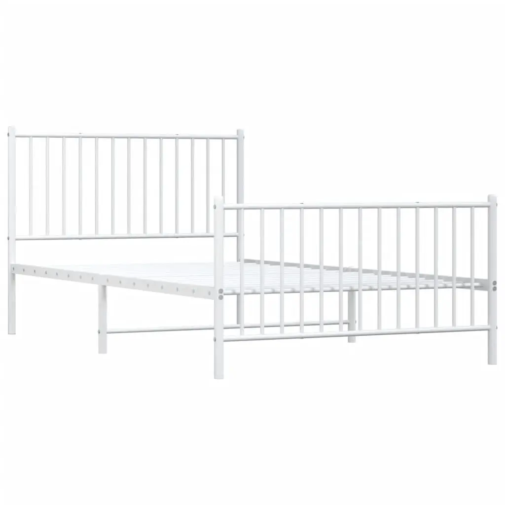 Metal Bed Frame White 107x203 cm Powder-coated Steel Slatted Base