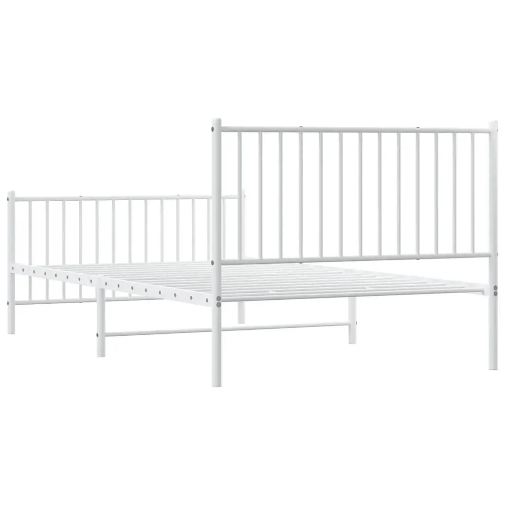 Metal Bed Frame White 107x203 cm Powder-coated Steel Slatted Base