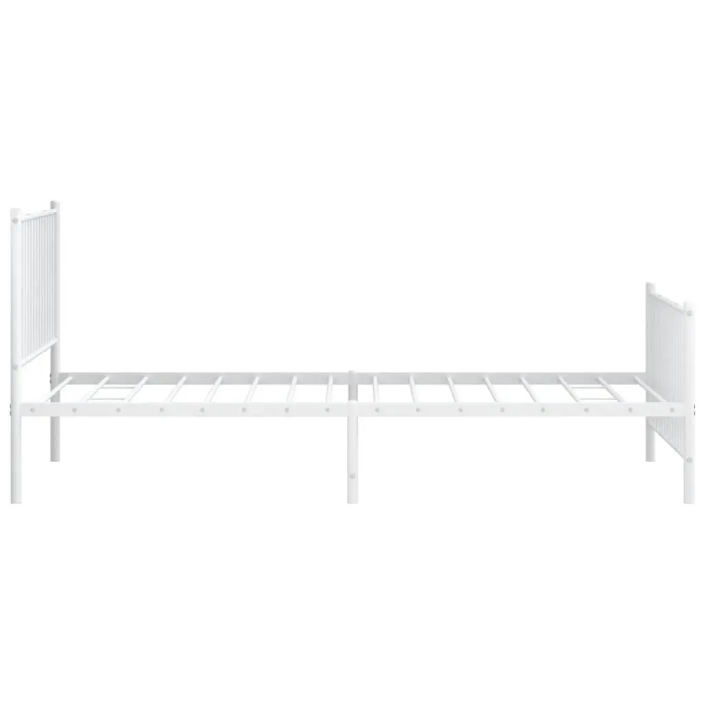 Metal Bed Frame White 107x203 cm Powder-coated Steel Slatted Base