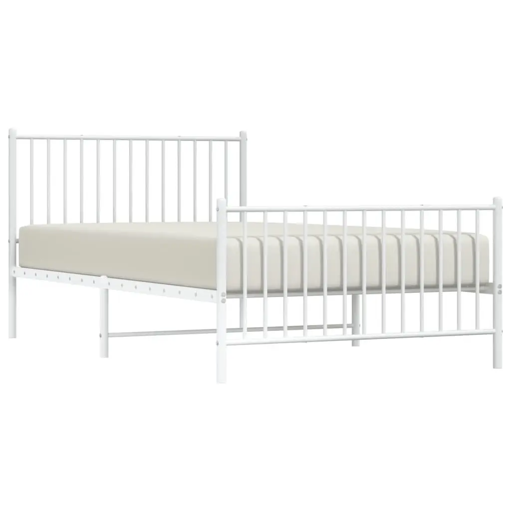 Metal Bed Frame White 107x203 cm Powder-coated Steel Slatted Base