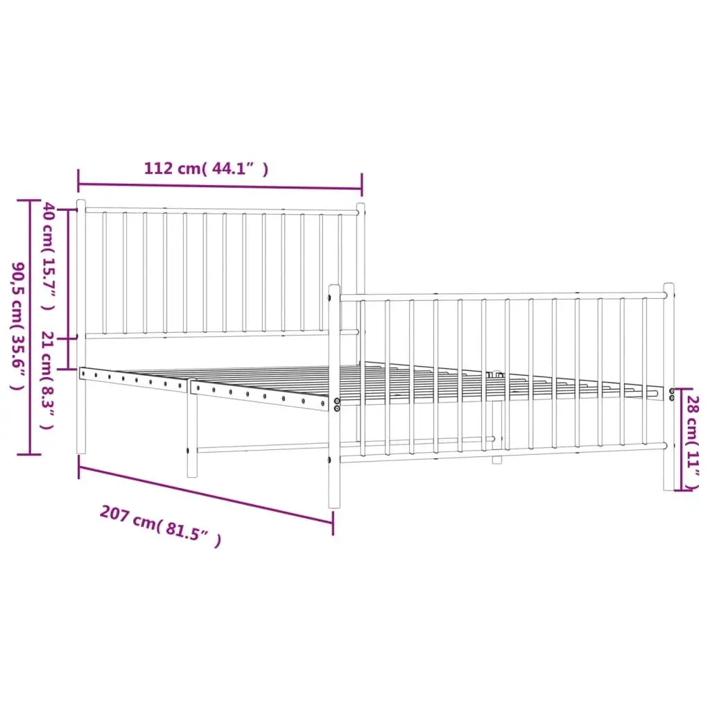 Metal Bed Frame White 107x203 cm Powder-coated Steel Slatted Base
